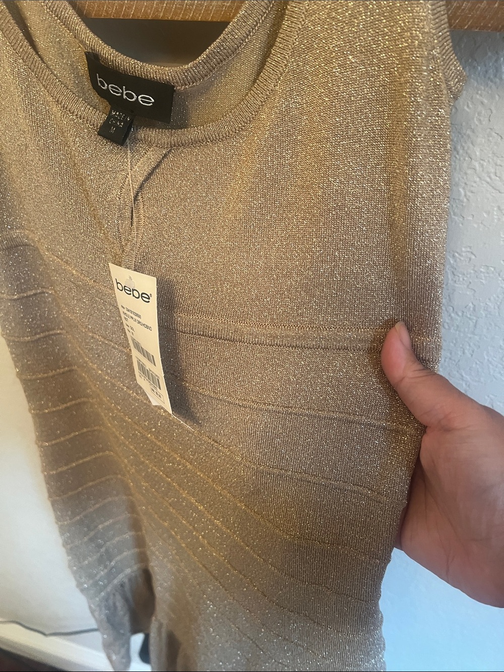 bebe Sparkle Knit Tank Mini Dress in Gold - Picture 5 of 5